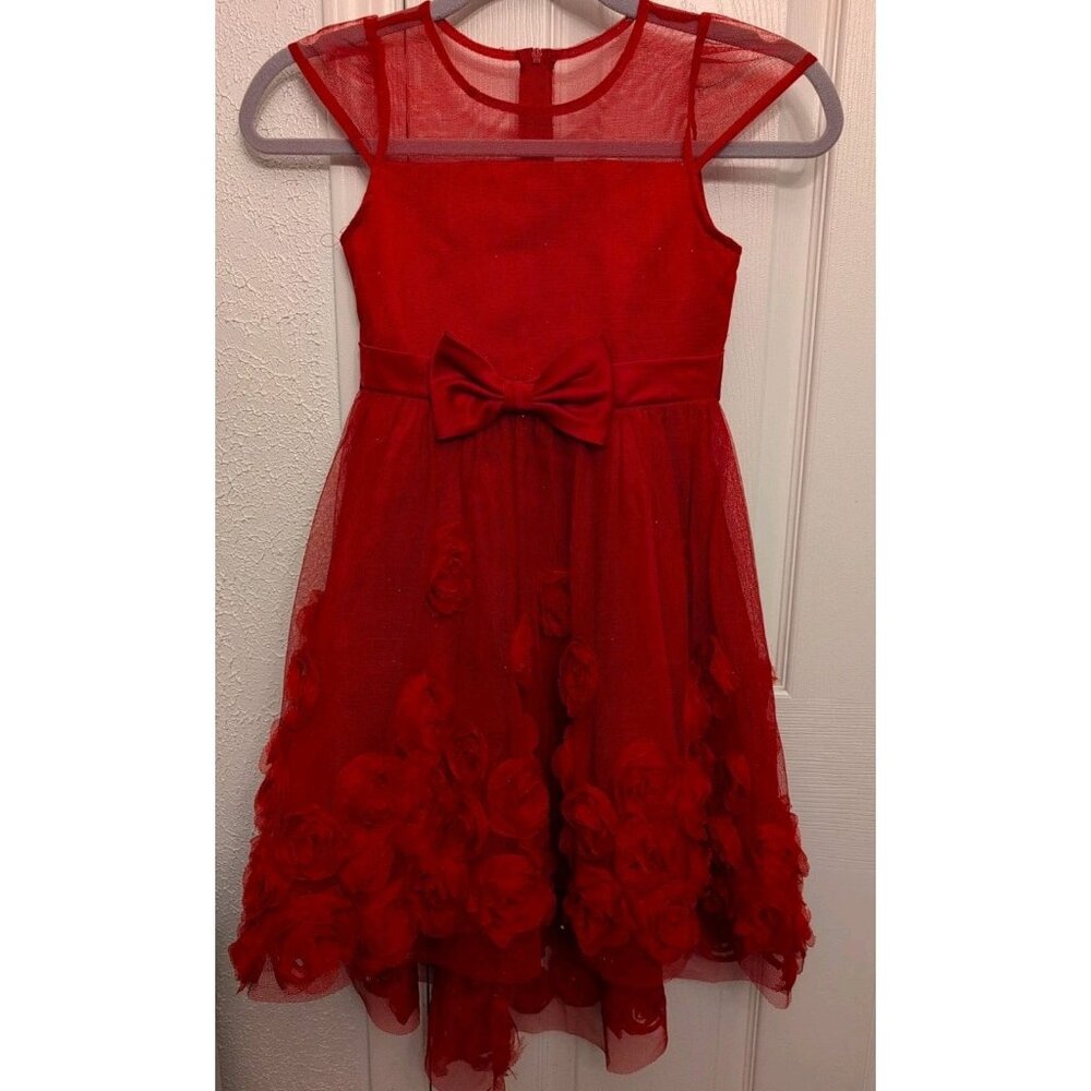 Rare Editions Red Swirl Sleeveless Holiday Party Pictures Dress 6x Glitter Hi Lo